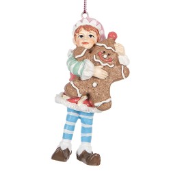 Clayre & Eef Pendentif de Noël Gnome 11 cm Marron Plastique