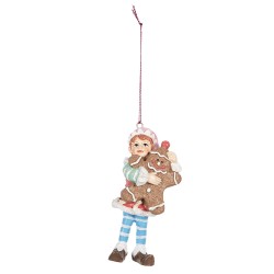 Clayre & Eef Pendentif de Noël Gnome 11 cm Marron Plastique