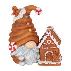 Clayre & Eef Kerstdecoratie met LED-verlichting Kabouter 14x9x15 cm Bruin Kunststof