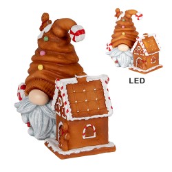Clayre & Eef Kerstdecoratie met LED-verlichting Kabouter 14x9x15 cm Bruin Kunststof