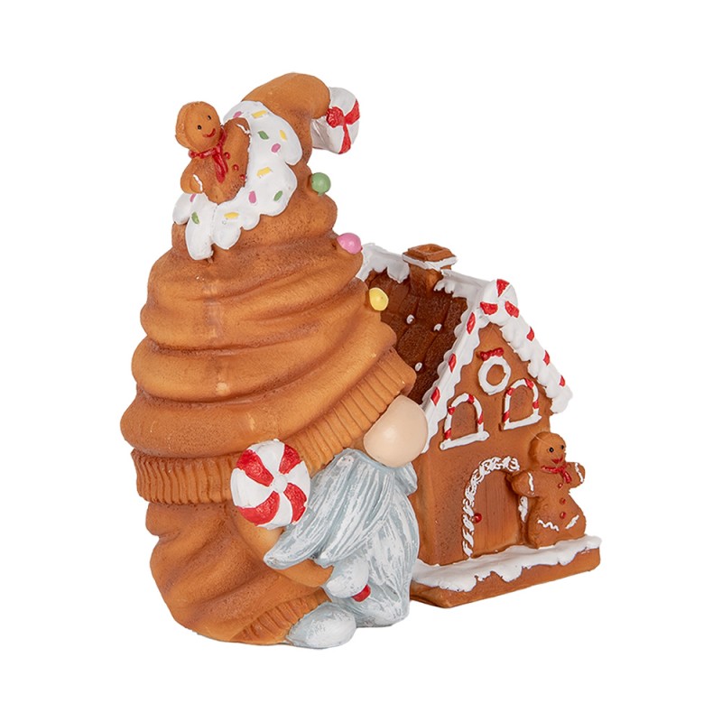 Clayre & Eef Kerstdecoratie met LED-verlichting Kabouter 14x9x15 cm Bruin Kunststof