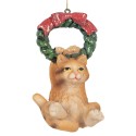 Clayre & Eef Christmas Ornament Cat 6x5x9 cm Brown Plastic
