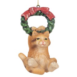Clayre & Eef Christmas Ornament Cat 6x5x9 cm Brown Plastic