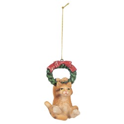Clayre & Eef Christmas Ornament Cat 6x5x9 cm Brown Plastic