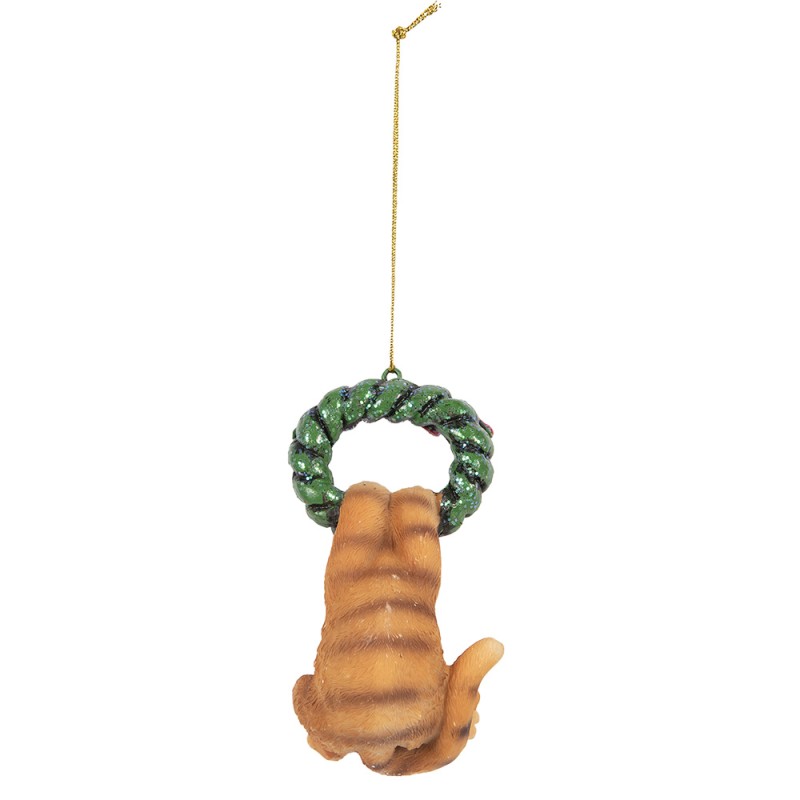 Clayre & Eef Christmas Ornament Cat 6x5x9 cm Brown Plastic