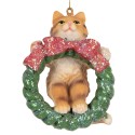 Clayre & Eef Pendentif de Noël Chat 9 cm Marron Plastique