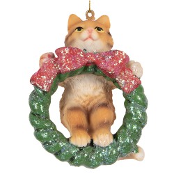 Clayre & Eef Pendentif de Noël Chat 9 cm Marron Plastique