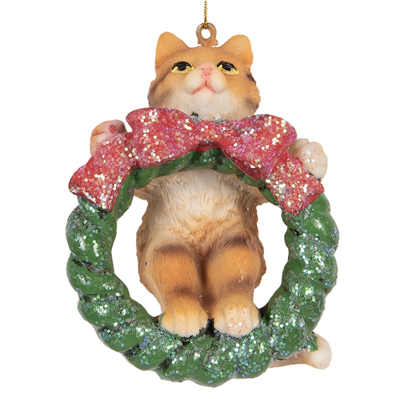 Clayre & Eef Pendentif de Noël Chat 9 cm Marron Plastique