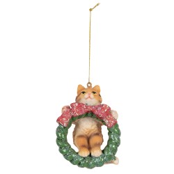 Clayre & Eef Pendentif de Noël Chat 9 cm Marron Plastique
