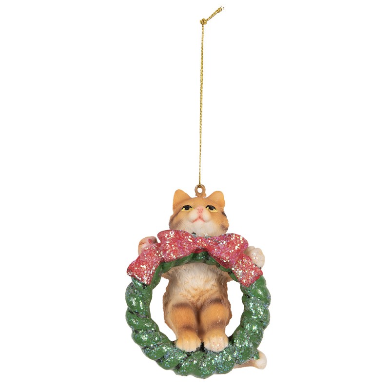 Clayre & Eef Pendentif de Noël Chat 9 cm Marron Plastique