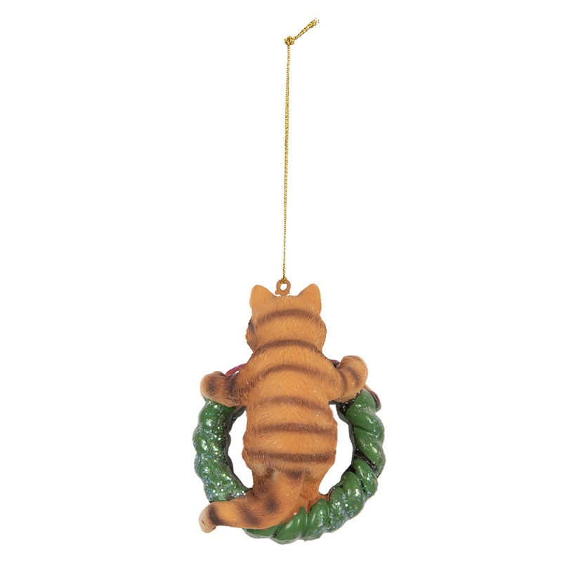 Clayre & Eef Pendentif de Noël Chat 9 cm Marron Plastique