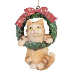 Clayre & Eef Weihnachtsanhänger Katze 6x5x9 cm Braun Kunststoff