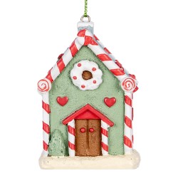 Clayre & Eef Weihnachtsanhänger Lebkuchenhaus 6x4x8 cm Grün Kunststoff