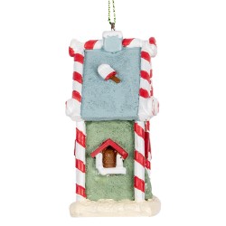 Clayre & Eef Weihnachtsanhänger Lebkuchenhaus 6x4x8 cm Grün Kunststoff