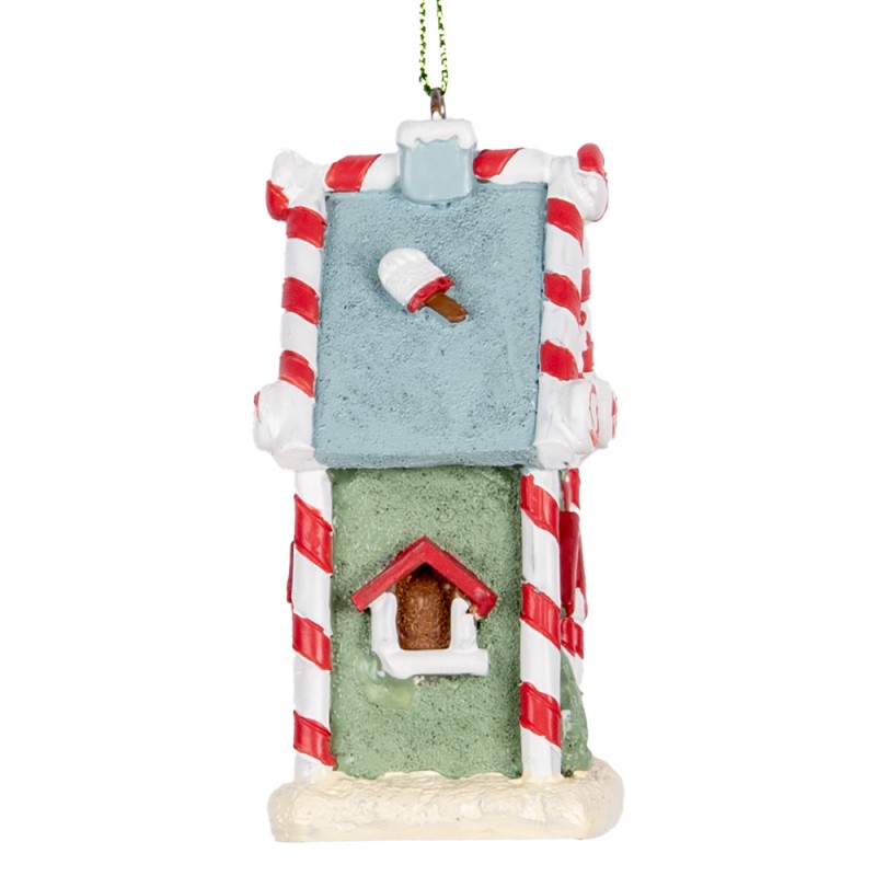 Clayre & Eef Weihnachtsanhänger Lebkuchenhaus 6x4x8 cm Grün Kunststoff