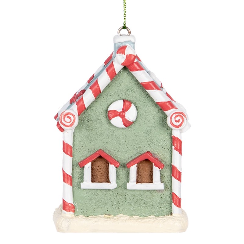 Clayre & Eef Weihnachtsanhänger Lebkuchenhaus 6x4x8 cm Grün Kunststoff