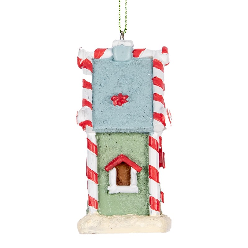 Clayre & Eef Weihnachtsanhänger Lebkuchenhaus 6x4x8 cm Grün Kunststoff