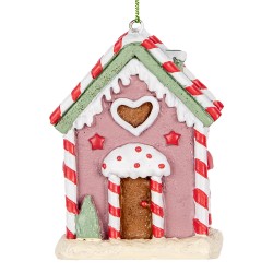 Clayre & Eef Ornamento Natalizio Casa di pan di zenzero 6x4x8 cm Rosa Plastica
