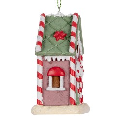 Clayre & Eef Ornamento Natalizio Casa di pan di zenzero 6x4x8 cm Rosa Plastica