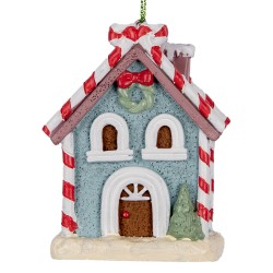 Clayre & Eef Kersthanger Gingerbread house 6x4x8 cm Blauw Kunststof