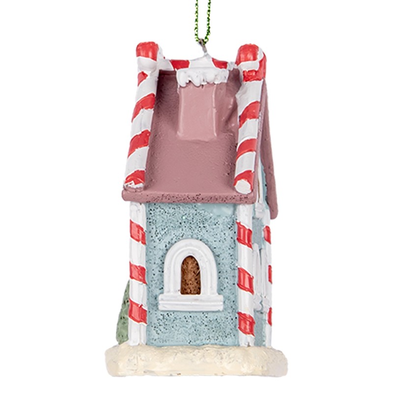 Clayre & Eef Kersthanger Gingerbread house 6x4x8 cm Blauw Kunststof
