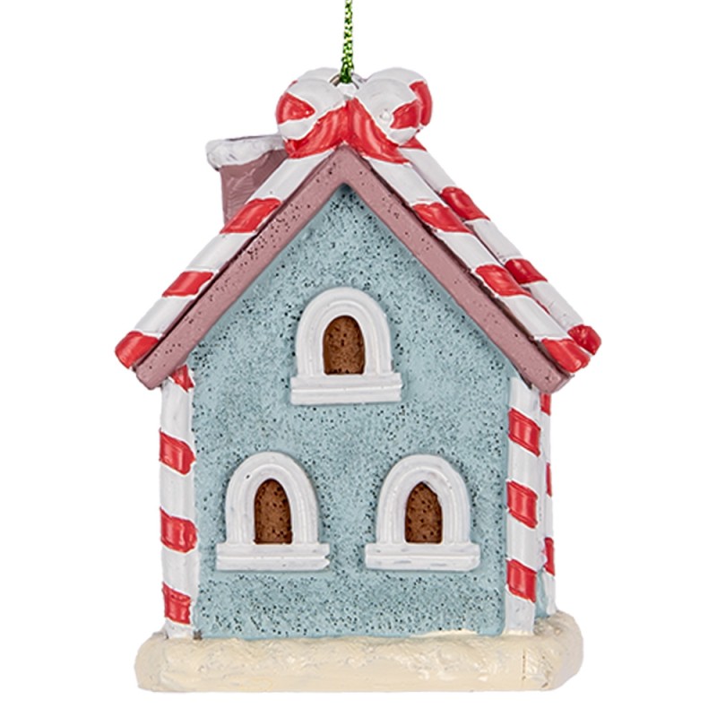 Clayre & Eef Kersthanger Gingerbread house 6x4x8 cm Blauw Kunststof