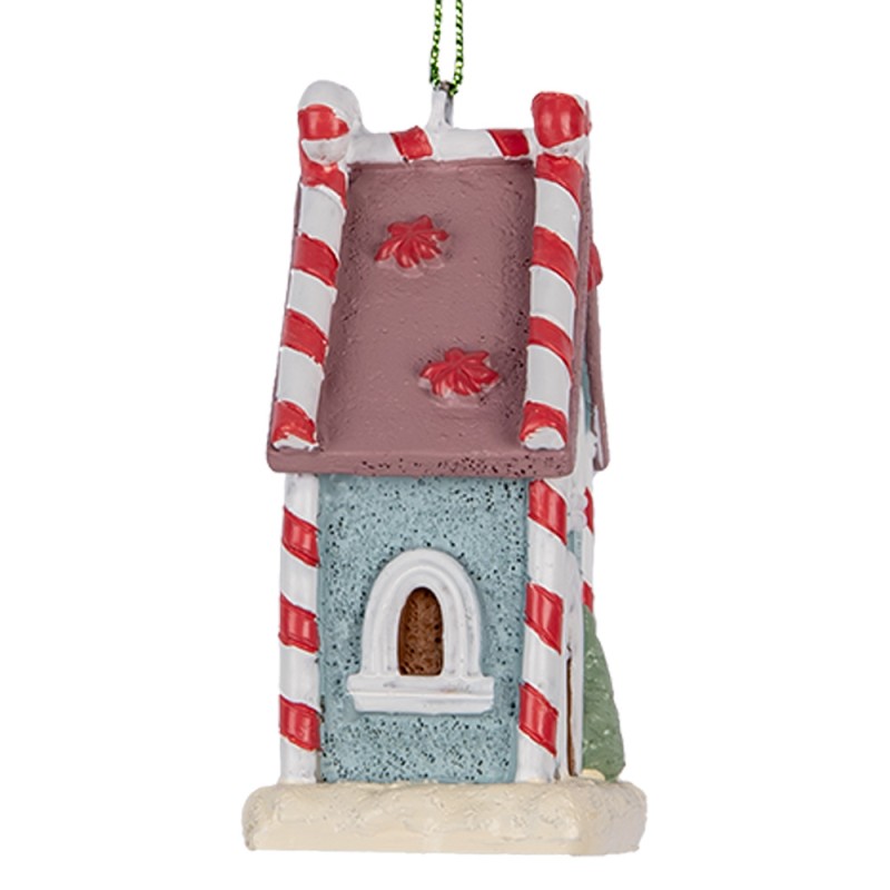 Clayre & Eef Kersthanger Gingerbread house 6x4x8 cm Blauw Kunststof