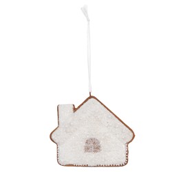 Clayre & Eef Pendentif de Noël Maison en pain d'épices 9x1x8 cm Blanc Plastique