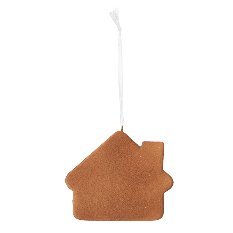 Clayre & Eef Weihnachtsanhänger Lebkuchenhaus 9x1x8 cm Weiß Kunststoff