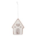 Clayre & Eef Weihnachtsanhänger Lebkuchenhaus 8x1x10 cm Weiß Kunststoff