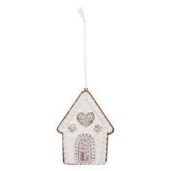 Clayre & Eef Weihnachtsanhänger Lebkuchenhaus 8x1x10 cm Weiß Kunststoff