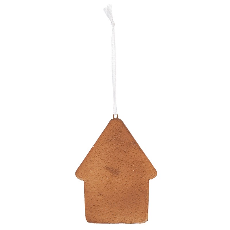 Clayre & Eef Weihnachtsanhänger Lebkuchenhaus 8x1x10 cm Weiß Kunststoff