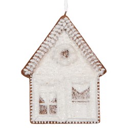Clayre & Eef Pendentif de Noël Maison en pain d'épices 8x1x10 cm Blanc Plastique