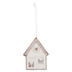 Clayre & Eef Pendentif de Noël Maison en pain d'épices 8x1x10 cm Blanc Plastique