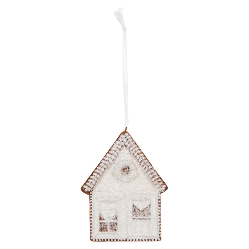 Clayre & Eef Pendentif de Noël Maison en pain d'épices 8x1x10 cm Blanc Plastique