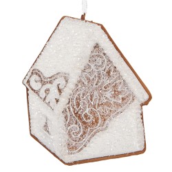 Clayre & Eef Pendentif de Noël Maison en pain d'épices 9x1x10 cm Blanc Plastique