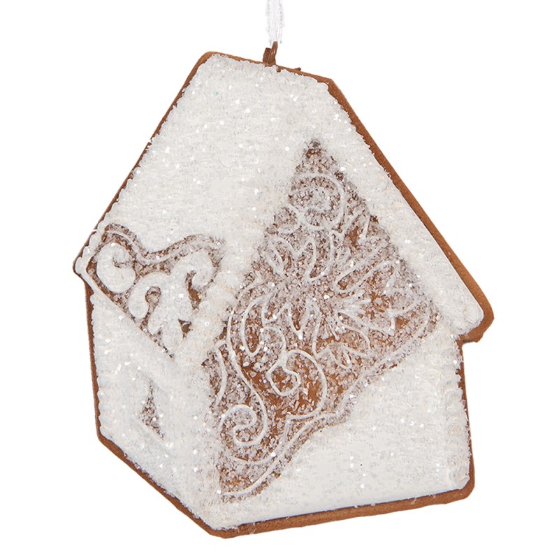 Clayre & Eef Pendentif de Noël Maison en pain d'épices 9x1x10 cm Blanc Plastique