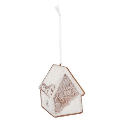 Clayre & Eef Pendentif de Noël Maison en pain d'épices 9x1x10 cm Blanc Plastique