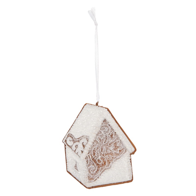 Clayre & Eef Pendentif de Noël Maison en pain d'épices 9x1x10 cm Blanc Plastique