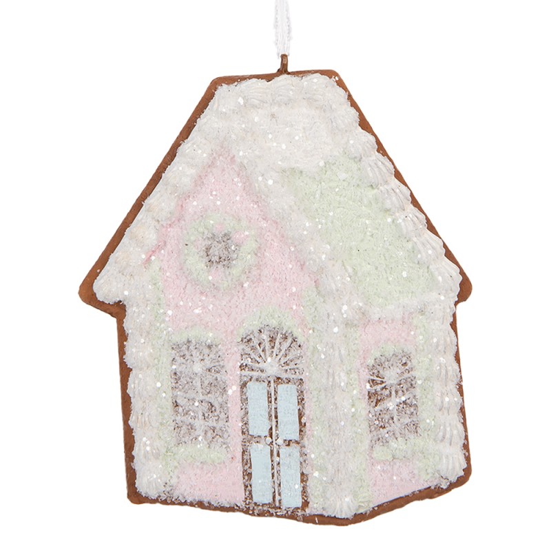Clayre & Eef Christmas Ornament Gingerbread house 9x1x10 cm Pink Plastic