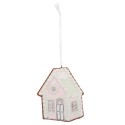 Clayre & Eef Christmas Ornament Gingerbread house 9x1x10 cm Pink Plastic