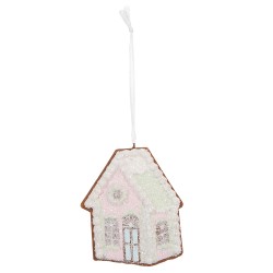 Clayre & Eef Christmas Ornament Gingerbread house 9x1x10 cm Pink Plastic