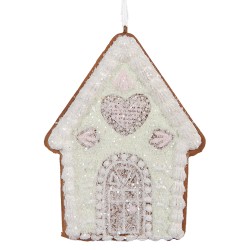 Clayre & Eef Weihnachtsanhänger Lebkuchenhaus 8x1x10 cm Grün Kunststoff