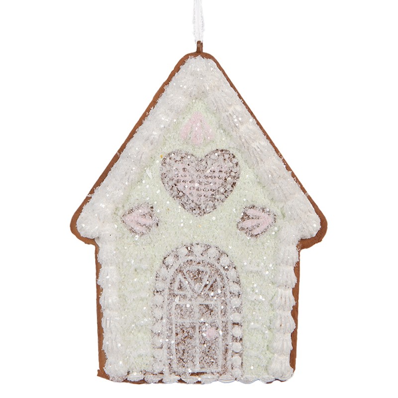 Clayre & Eef Weihnachtsanhänger Lebkuchenhaus 8x1x10 cm Grün Kunststoff