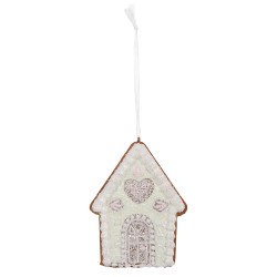 Clayre & Eef Weihnachtsanhänger Lebkuchenhaus 8x1x10 cm Grün Kunststoff