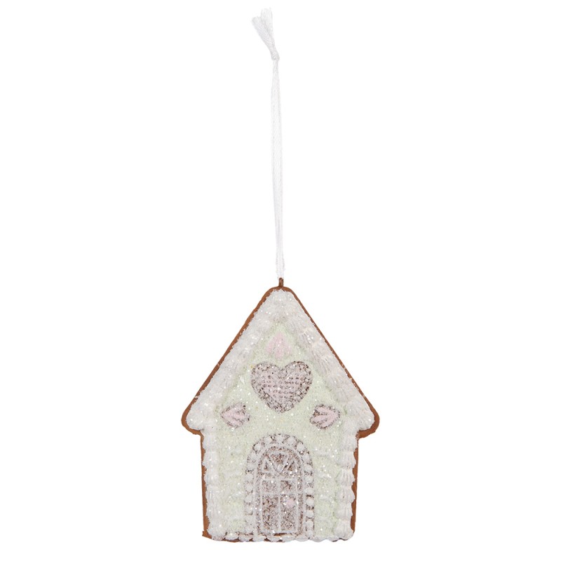 Clayre & Eef Weihnachtsanhänger Lebkuchenhaus 8x1x10 cm Grün Kunststoff