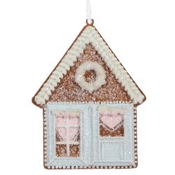 Clayre & Eef Kersthanger Gingerbread house 8x1x10 cm Blauw Kunststof