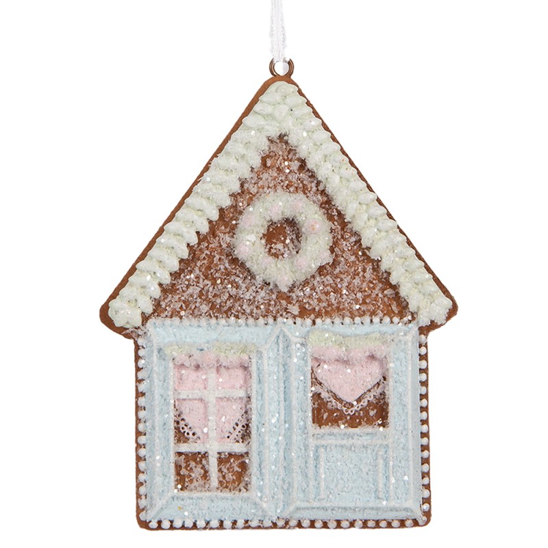 Clayre & Eef Pendentif de Noël Maison en pain d'épices 8x1x10 cm Bleu Plastique