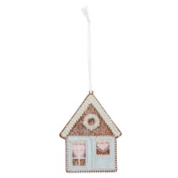 Clayre & Eef Kersthanger Gingerbread house 8x1x10 cm Blauw Kunststof