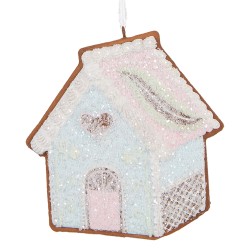 Clayre & Eef Christmas Ornament Gingerbread house 9x1x10 cm Blue Plastic